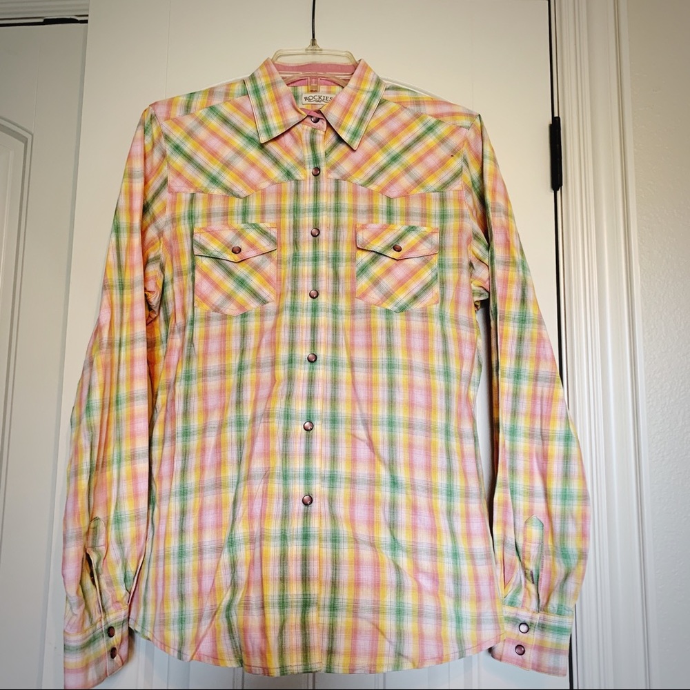Women’s Rockies Pearl Snap Blouse pastel plaid